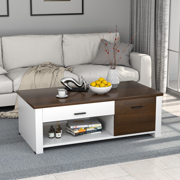 Costway Modern Coffee Table Living Room Coffee Table W Storage Drawers amp Compartments