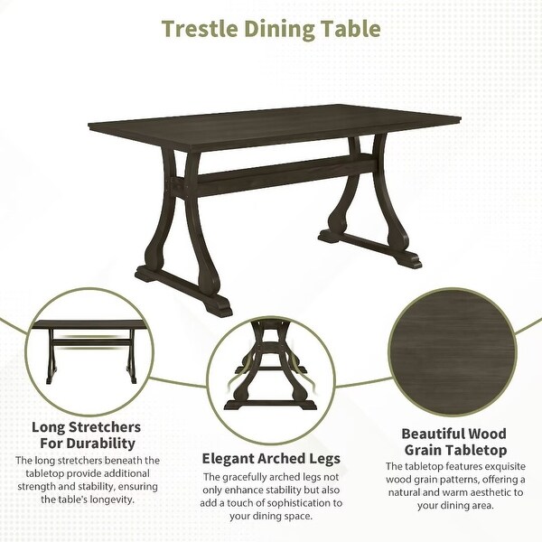 Trestle Dining Table Set with Upholstered Dining Chairs and Dining Bench