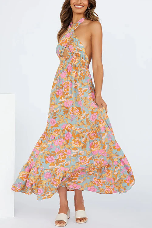 Halter Cut Out Floral Maxi DressClistos