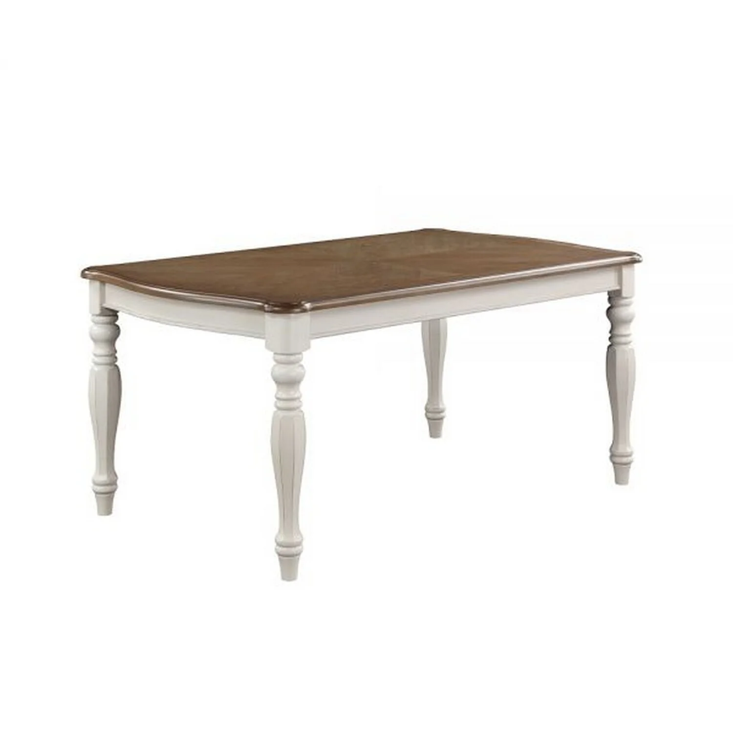 BenJara Fil 68 Inch Dining Table, Rustic Brown Rubberwood, White Turned Legs