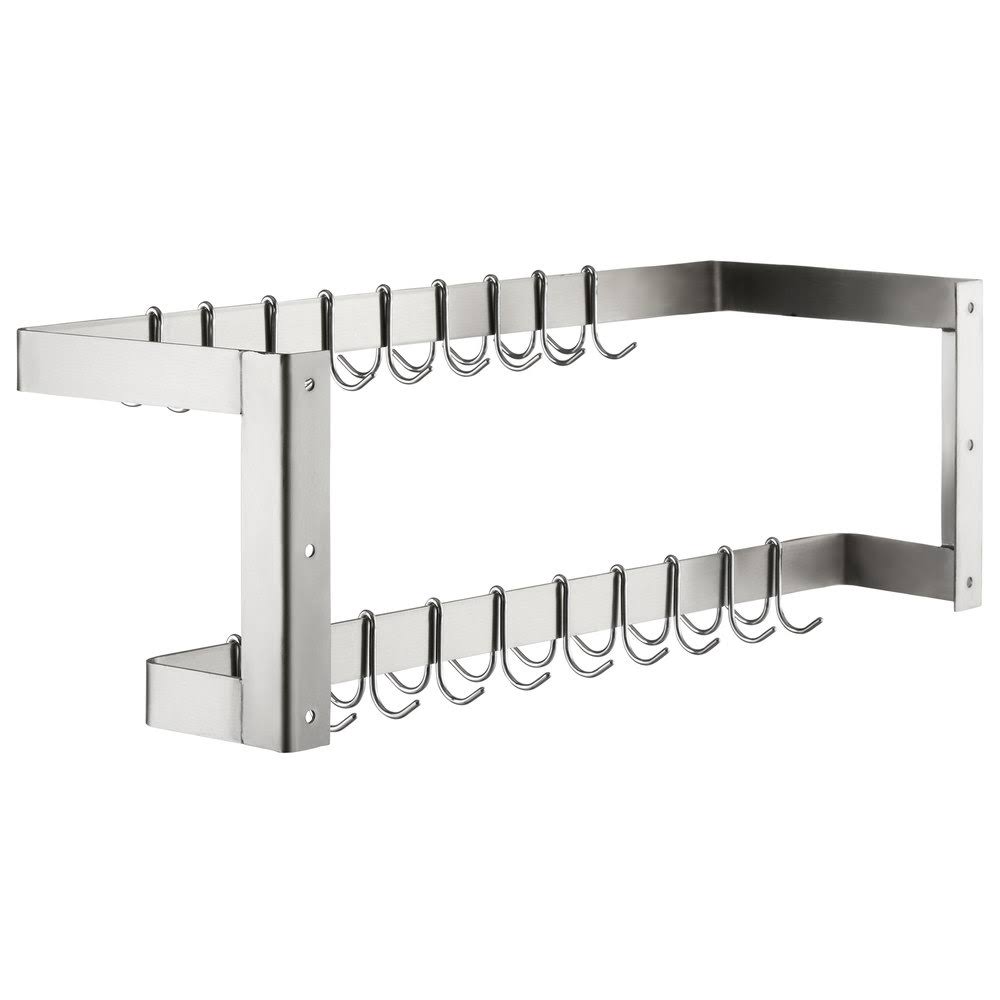 Regency 36x22 Stainless Steel Wall Mounted Double Line Pot Rack with 18 Galvanized Double Prong Hooks