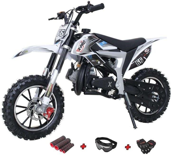 bolt-50cc Dirt Bike Gas Dirt Bike Kids Dirt Bikes Pit Bikes Youth Dirt Pitbike with Gloves, Goggle and Handgrip,Red