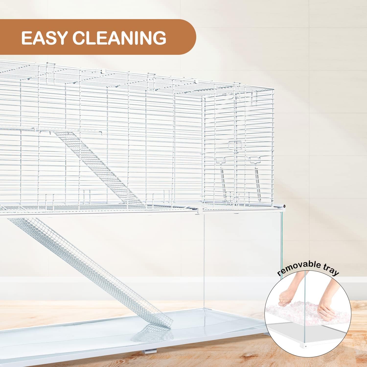 3 Tiers Large Hamster Cages, Glass Hamster Cage Habitat with Openable Wire Topper, Gerbil Cage with Two Ladders Ramps and Removeable Waterproof PVC Tray, Easy to Clean