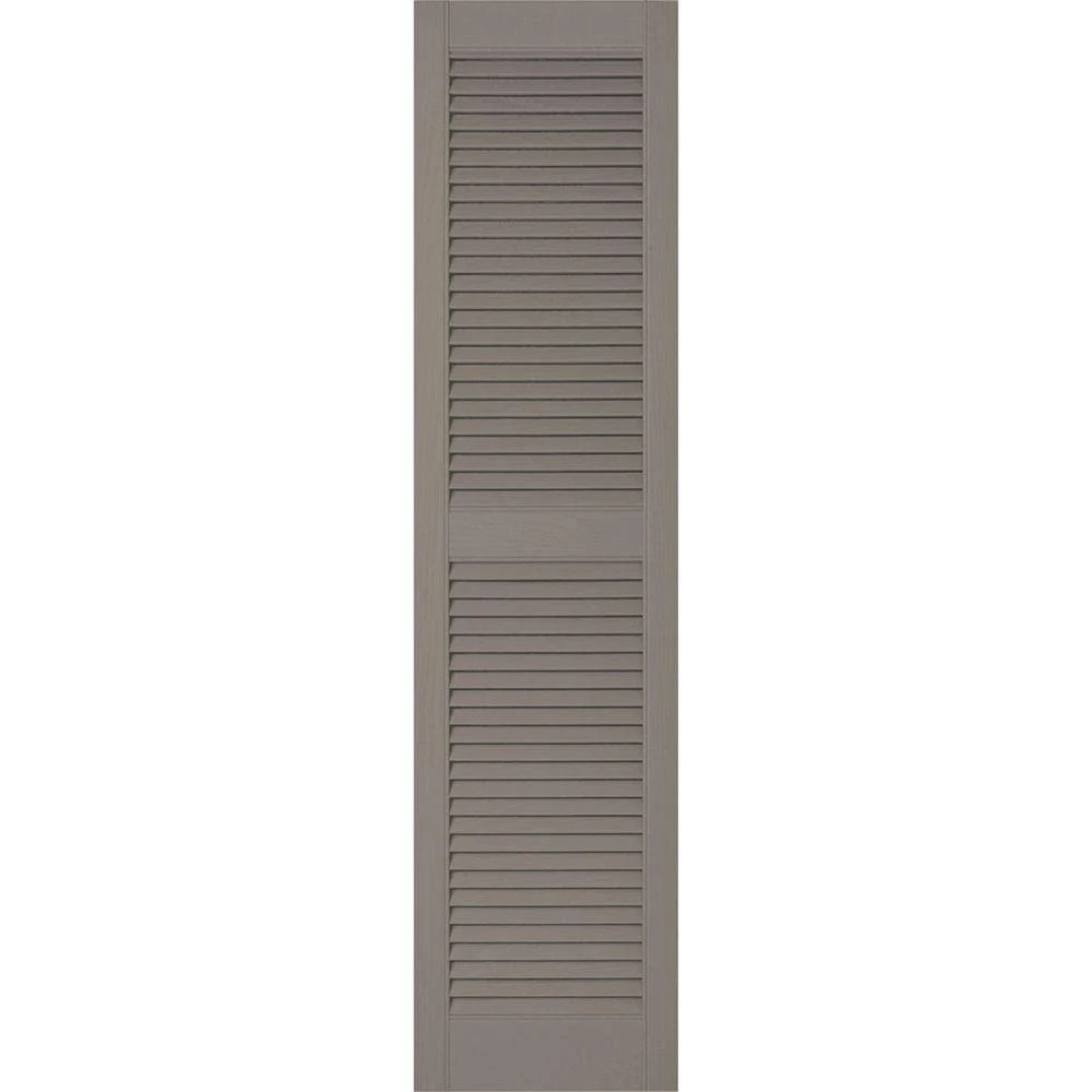 12 inchw x 76 inchh Lifetime Vinyl, Custom Straight Top Center Mullion, Open Louver Shutters, Clay