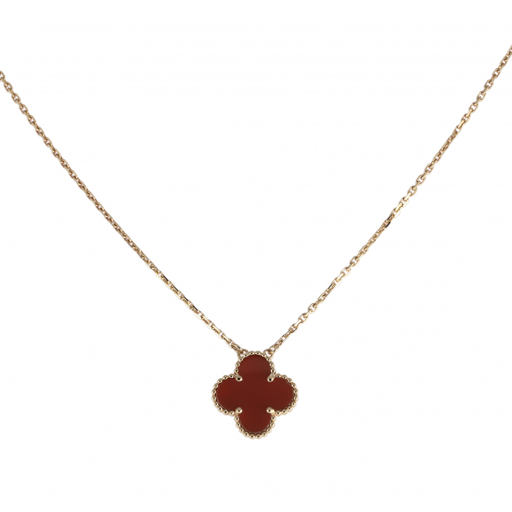 Van Cleef & Arpels Vintage Alhambra Necklace 18K Yellow Gold Carnelian