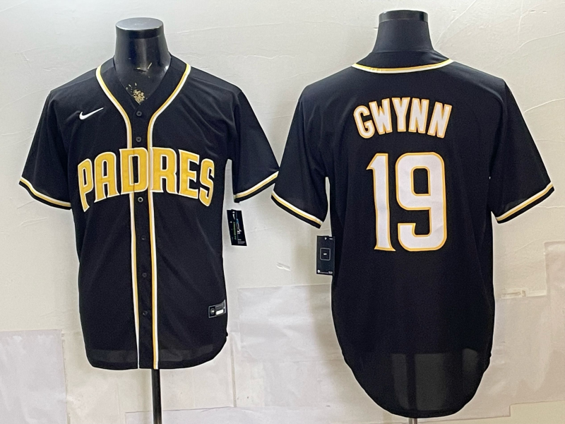 Men's San Diego Padres Tony Gwynn #19 Fashion Replica Black Out Jersey