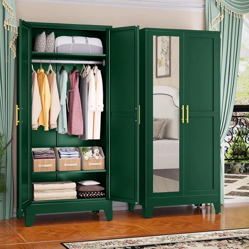 Steel Frame Armoire – 71-Inch Industrial-Style Metal Wardrobe Closet