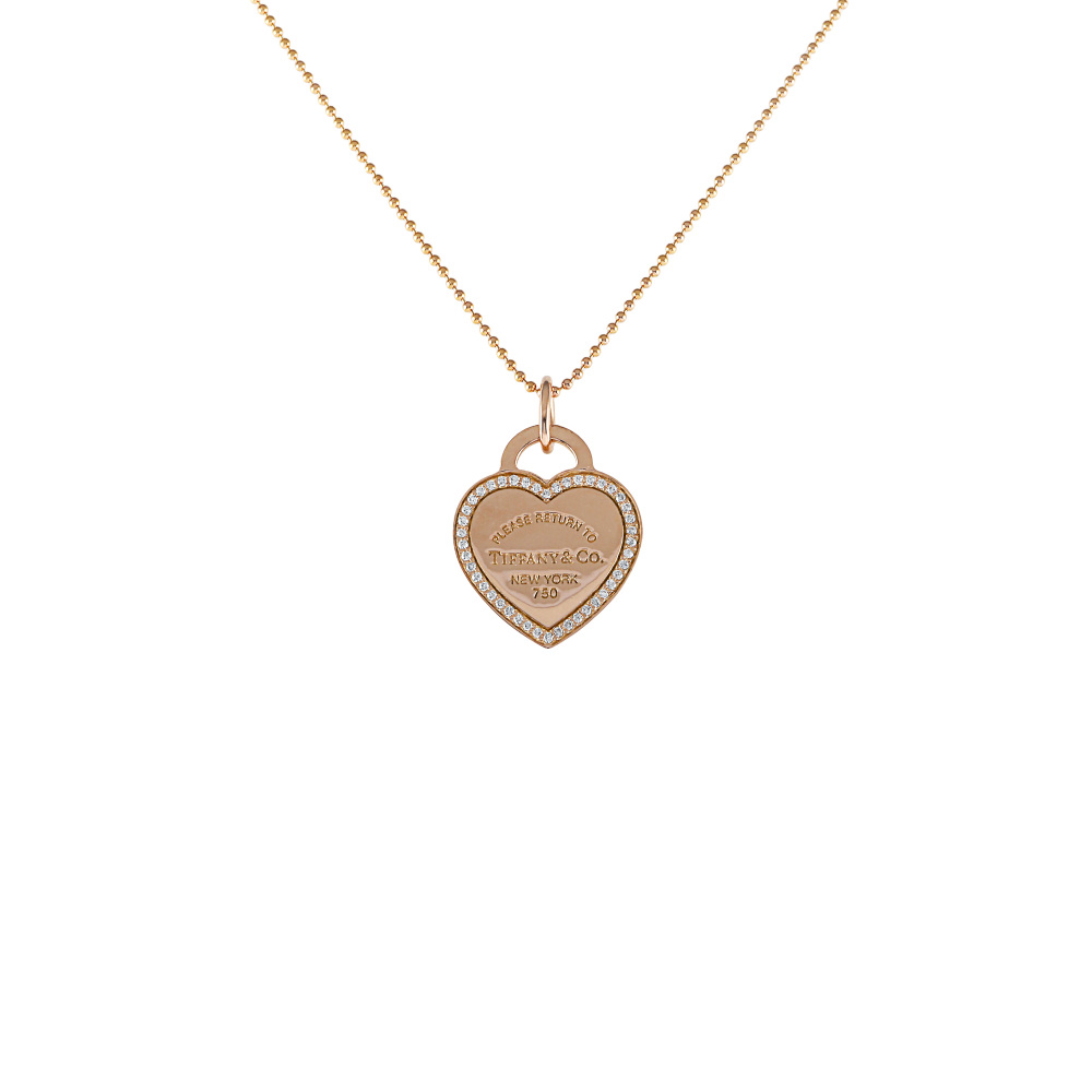 Tiffany & Co. Return To Heart Tag Necklace 18K Rose Gold Diamond