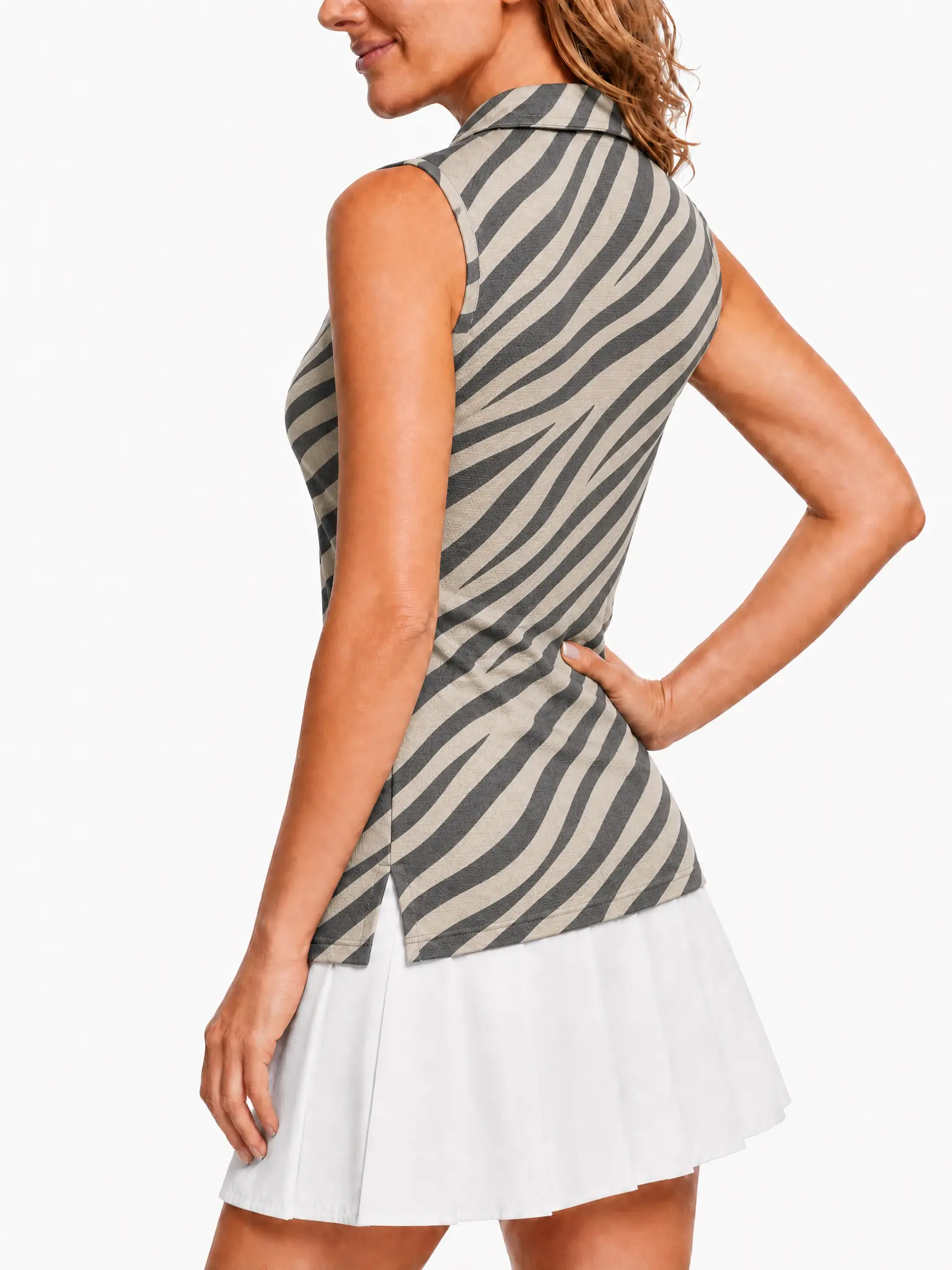 Women Sleeveless Quick Dry Golf Polo Shirt, Vintage Zebra Stripe Print