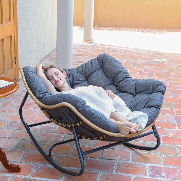 Outdoor Rocking Chair,Patio Egg Rocking Chair,Indoor Papasan Chair,Rattan Wicker Lounge Chair,Comfy Modern Royal Chair