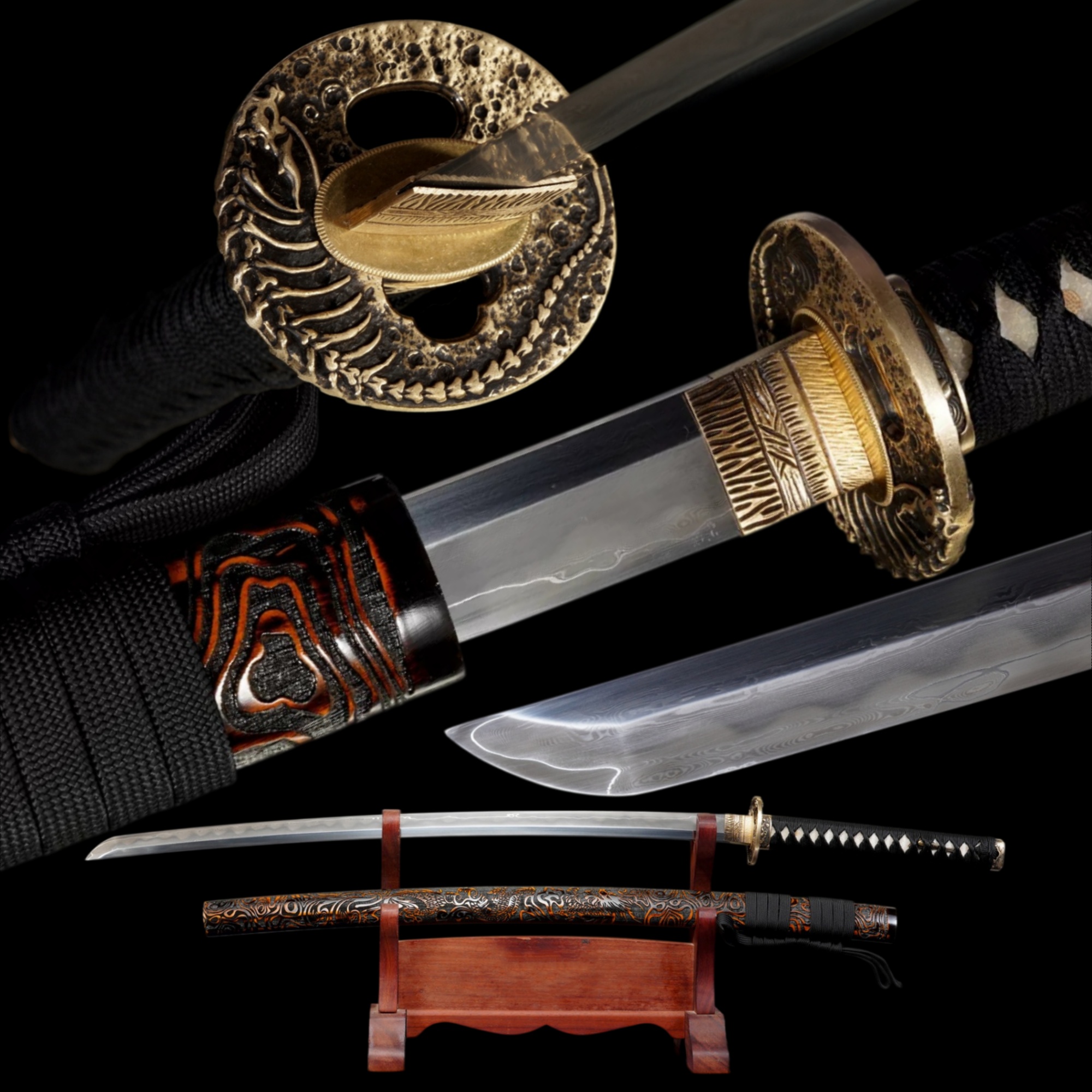 Japanese Katana Pine Crane Hand Forged T10 Carbon Steel Clay Tempered Full Tang