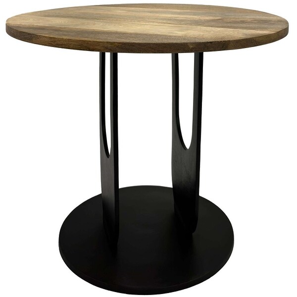 22 Inch Side End Table,Round Natural Mango Wood Top,Black Iron U Shaped Legs