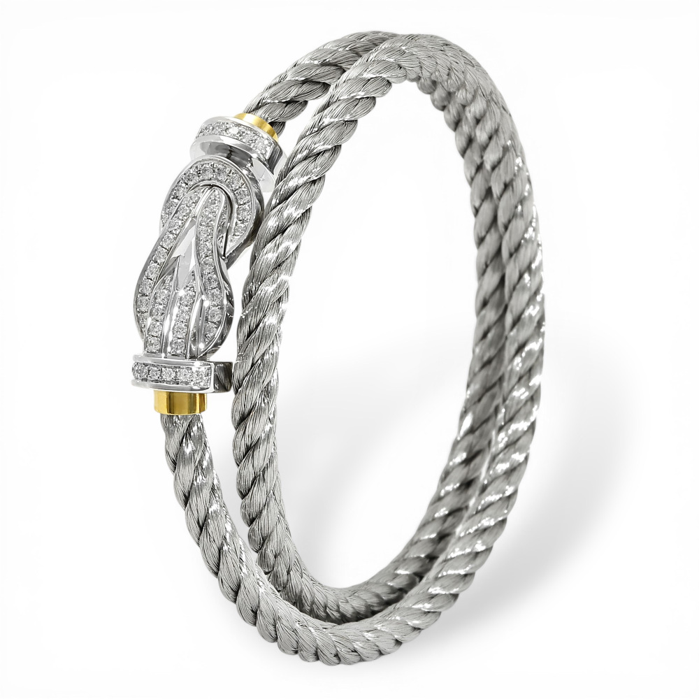 FRED Chance Amphini Bracelet 18K White Gold & Stainless Steel Diamond 0B0103-6B0207