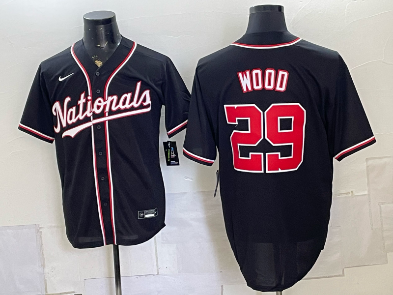 Men's Washington Nationals James Wood #29 Black Replica Player Jersey