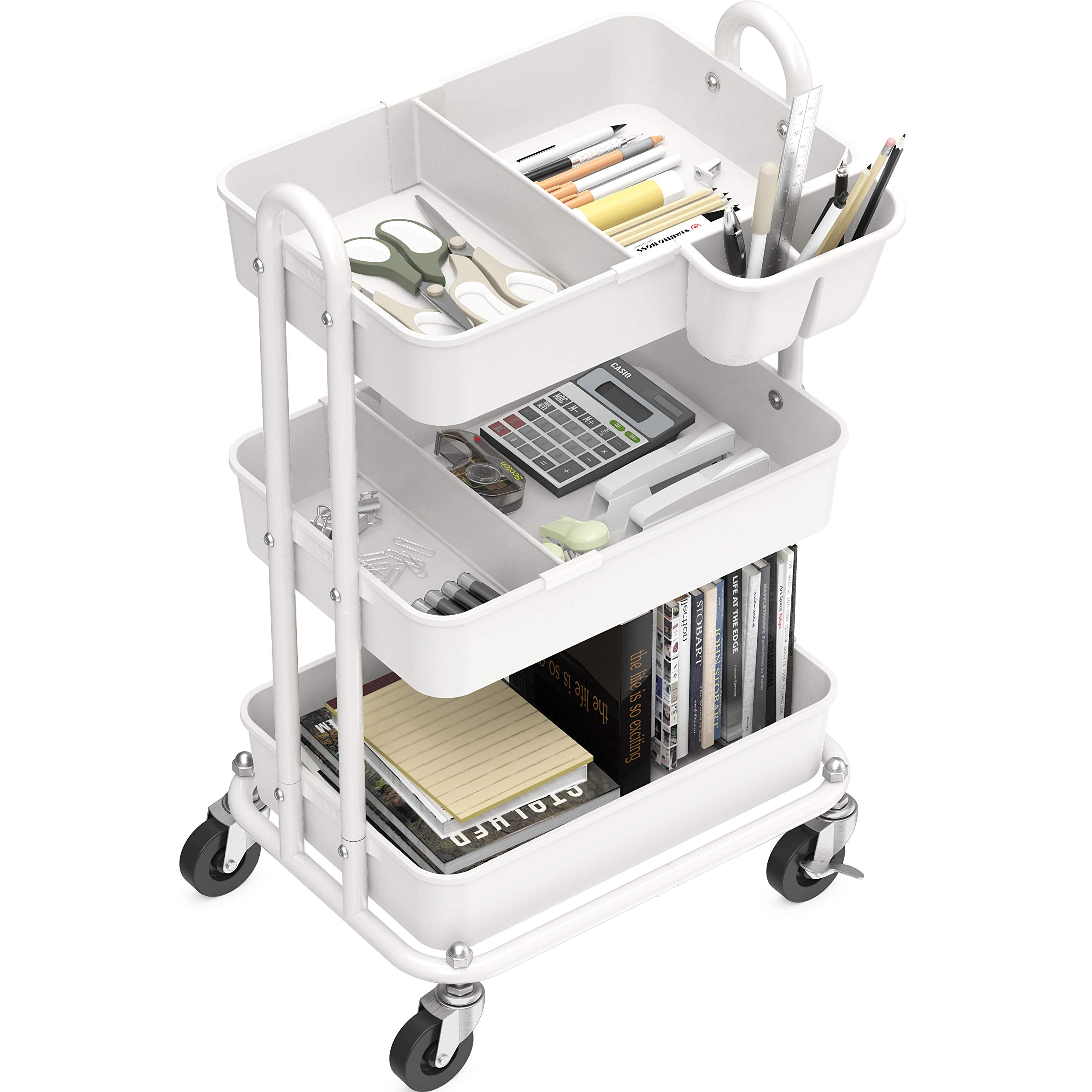 Simple houseware Kitchen Cart Storage 3-Tier Slim/Super Narrow Shelves with Handle, 26.5'' Height/5.5'' Width for Narrow Place, White