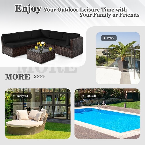 Costway 6PCS Patio Rattan Furniture Set Cushioned Sofa Coffee Table