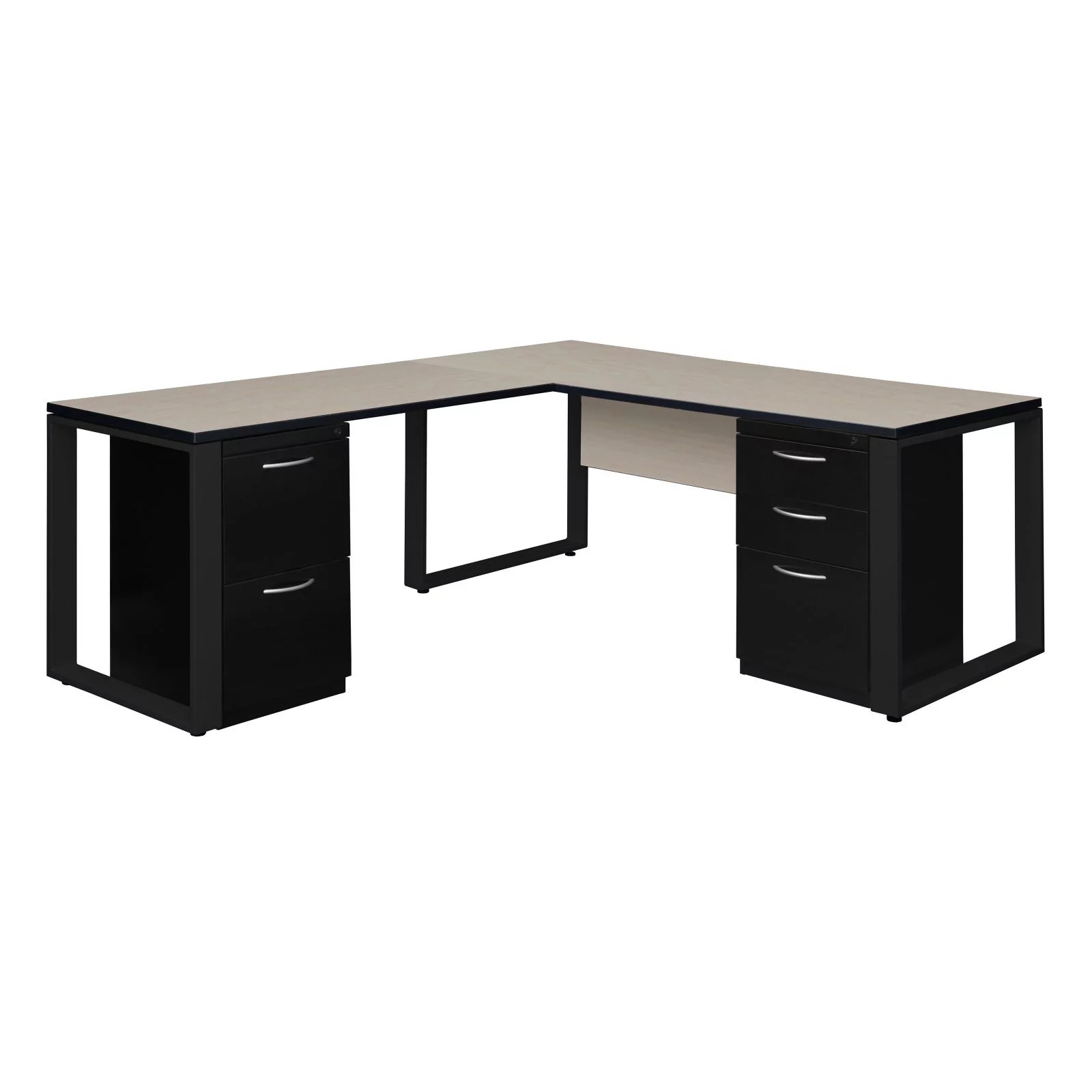 Regency  66 x 30 in. Structure Double Metal Pedestal L-Desk with 48 in. Return, Maple & Black
