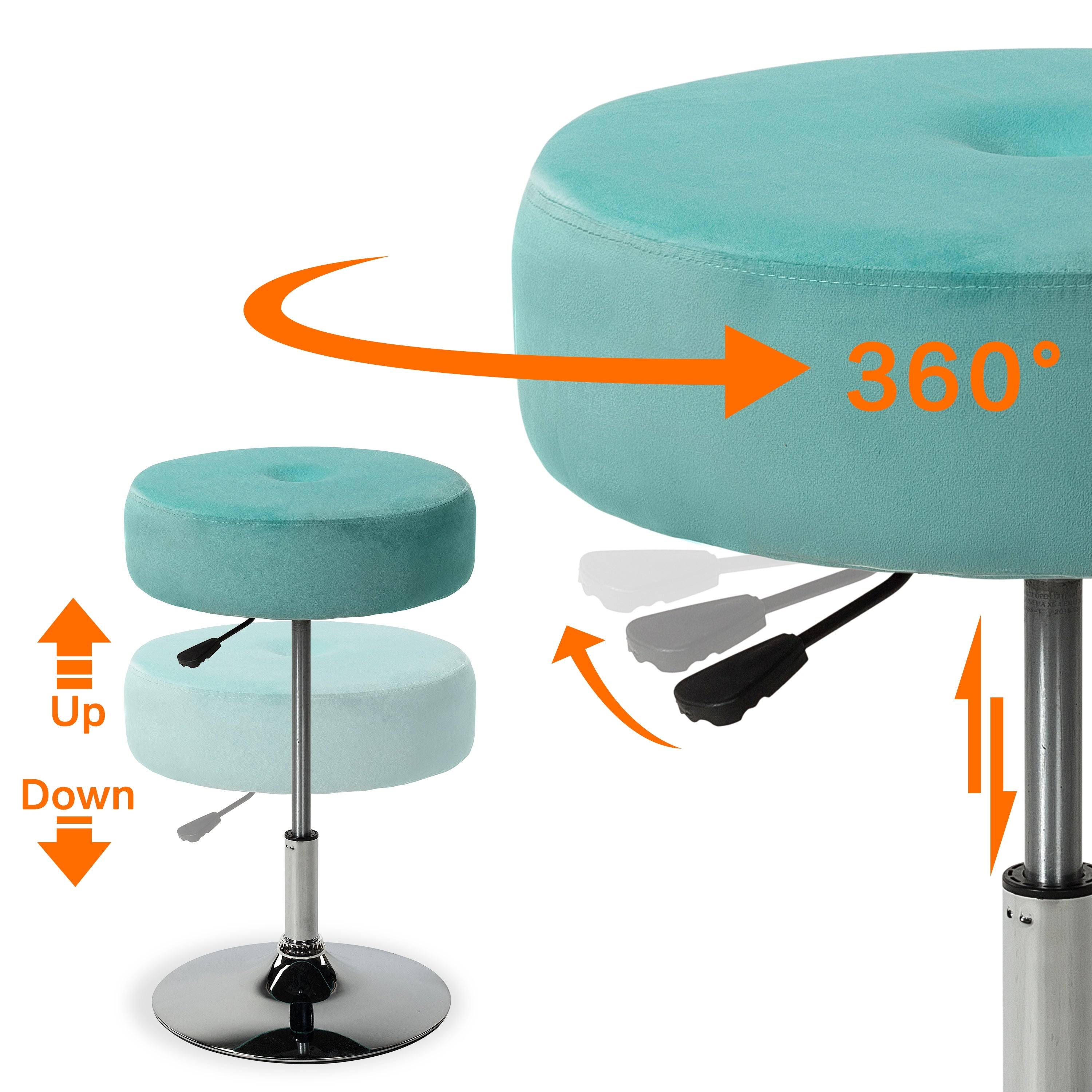 Modern Round Adjustable Height Velvet Swivel Stool - Set of 2 - Gray
