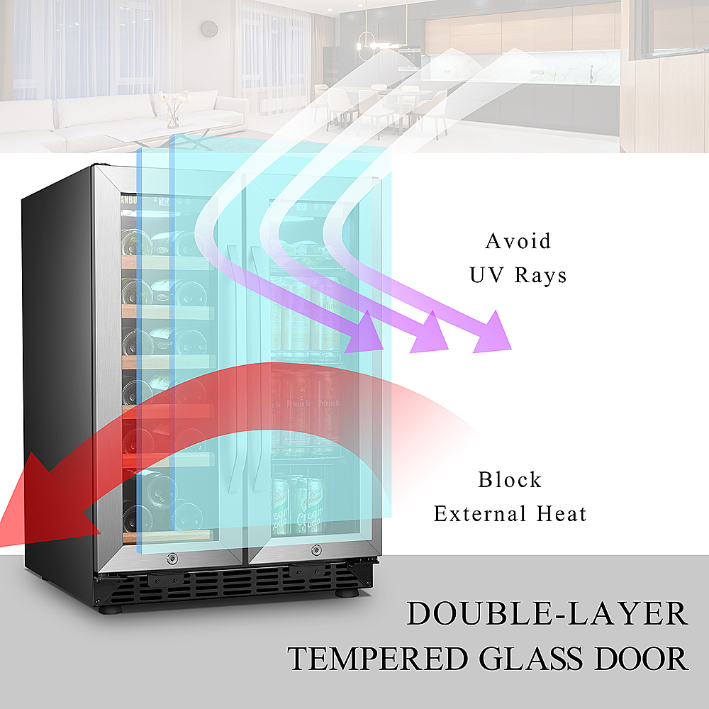 Lanbo - Freestanding/Built-In 23.4'' width 18 Bottle 56 Can Dual Zone Combo Wine and Beverage Cooler - Black