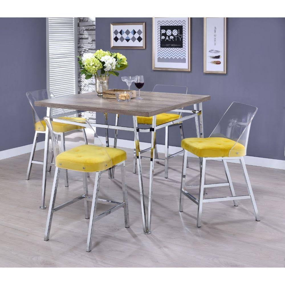 Acme Nadie II Counter Height Table, Light Oak u0026 Chrome