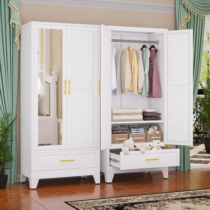 Steel Frame Armoire – 71-Inch Industrial-Style Metal Wardrobe Closet
