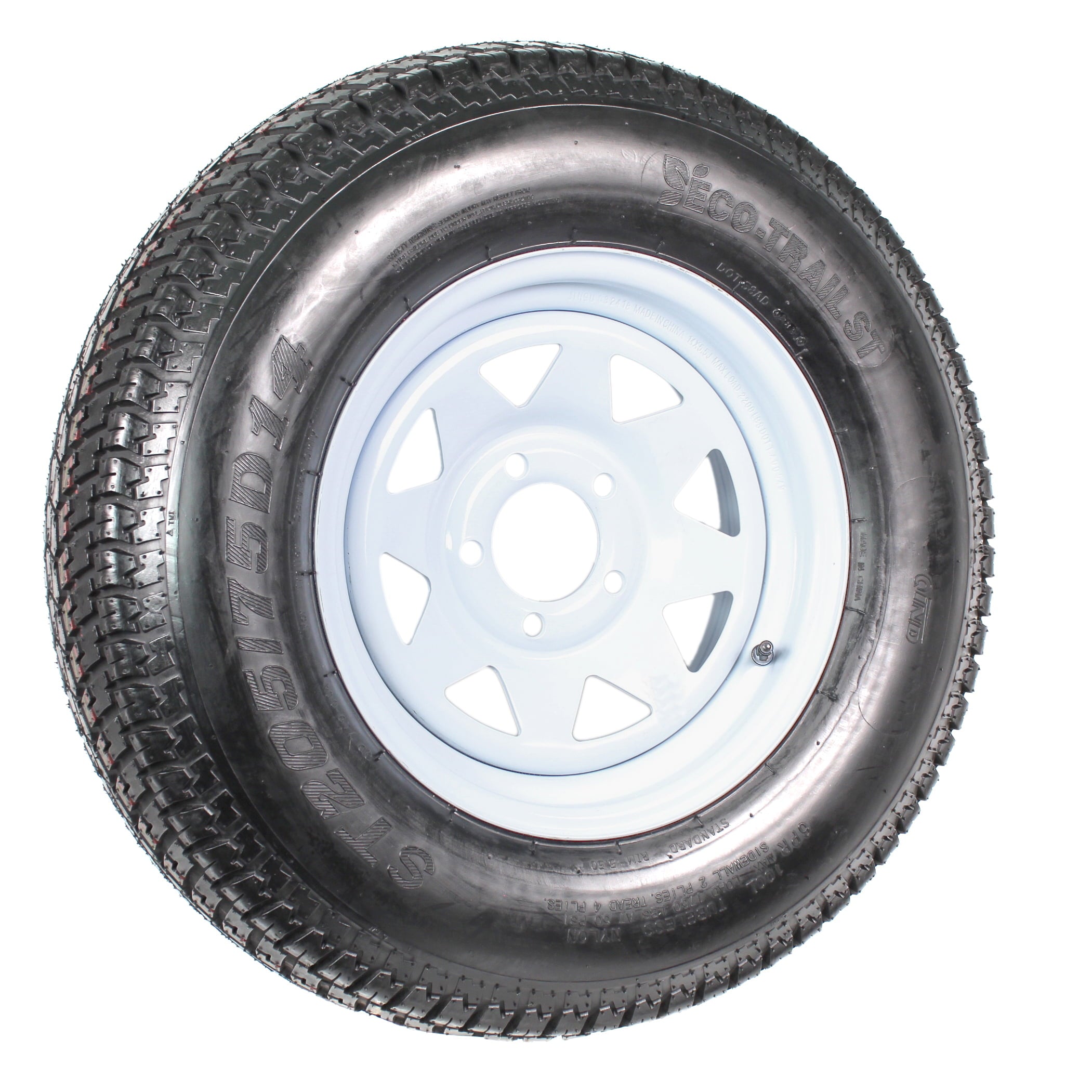 Eco Trailer Tire On Rim ST205/75D14 14 in. Load C 5 Lug White Spoke Wheel