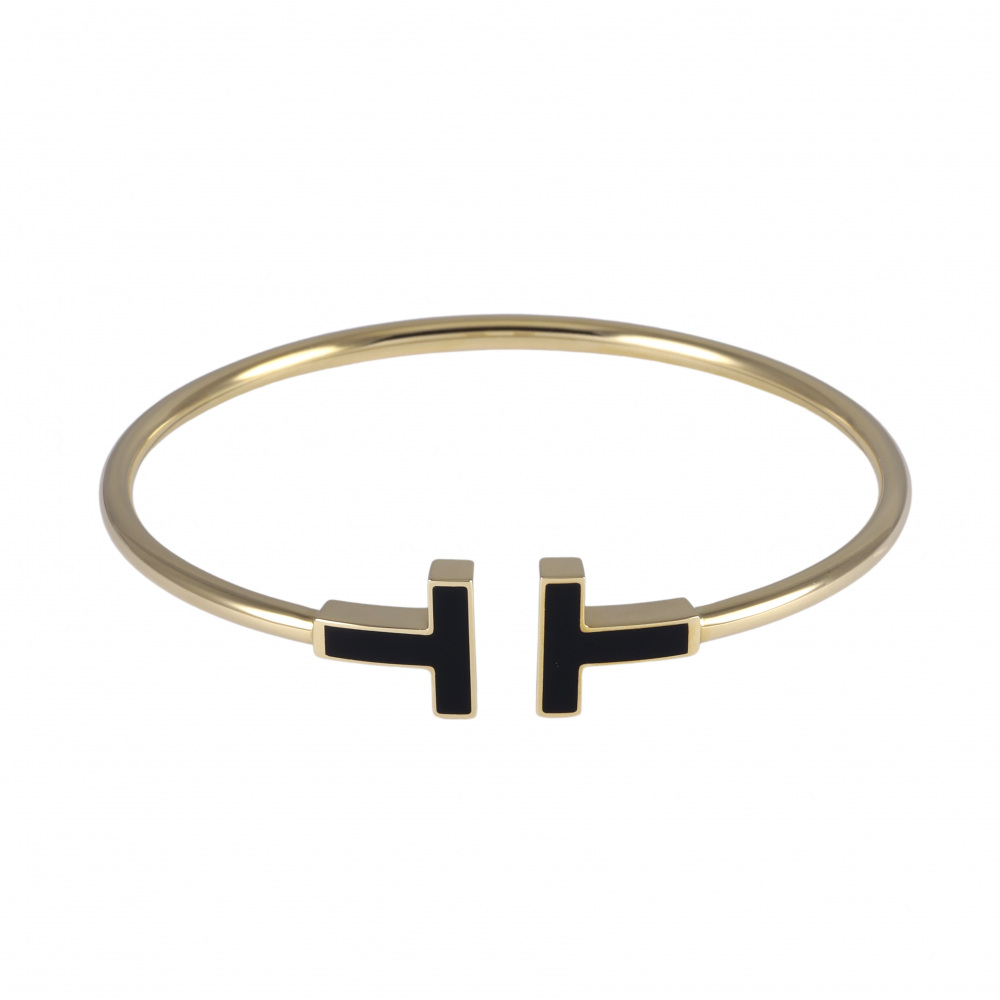 Tiffany & Co. Tiffany T Black Onyx Wire Bracelet 18K Yellow Gold 64028723