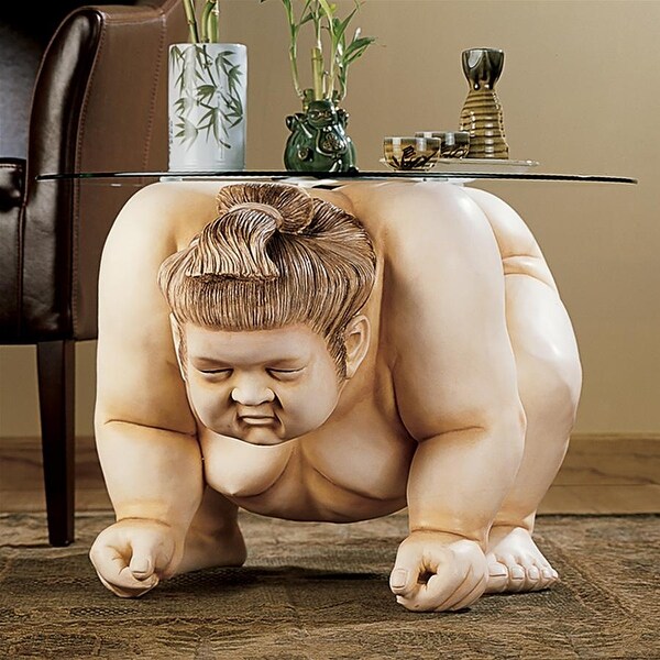 Design Toscano Basho the Sumo Wrestler Sculpture GlassTopped Table