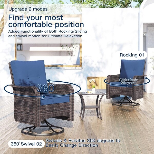 Patio Furniture Sectional Sofa Set,PE Rattan Swivel Rocking Chairs Patio Conversation Set