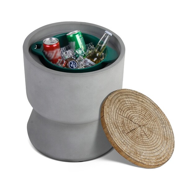Outdoor Cooler Side Table,Patio Bar Table w Ice Bucket