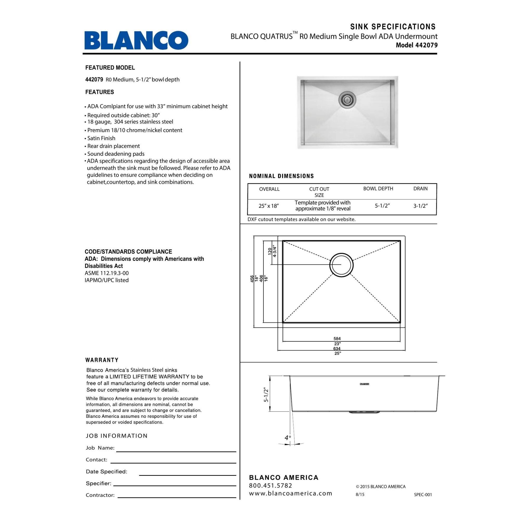 Blanco 442079 Quatrus Kitchen Sink - Stainless Steel
