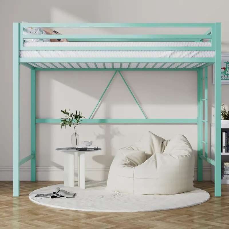 Space-Saving Twin Loft Bed – Heavy-Duty Metal Frame with Ladder & Guardrail, No Box Spring Needed (Black)