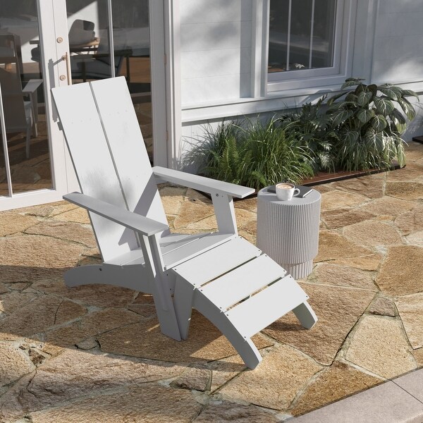 Modern AllWeather Dual Slat Adirondack Style Chair with Footrest
