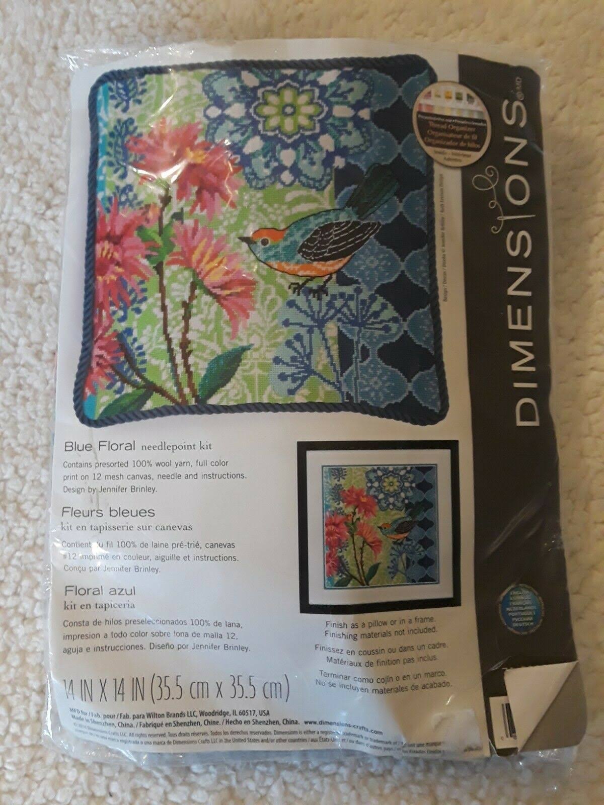 Dimensions Blue Floral Needlepoint Kit-14x22X14x22 Stitched in Wool