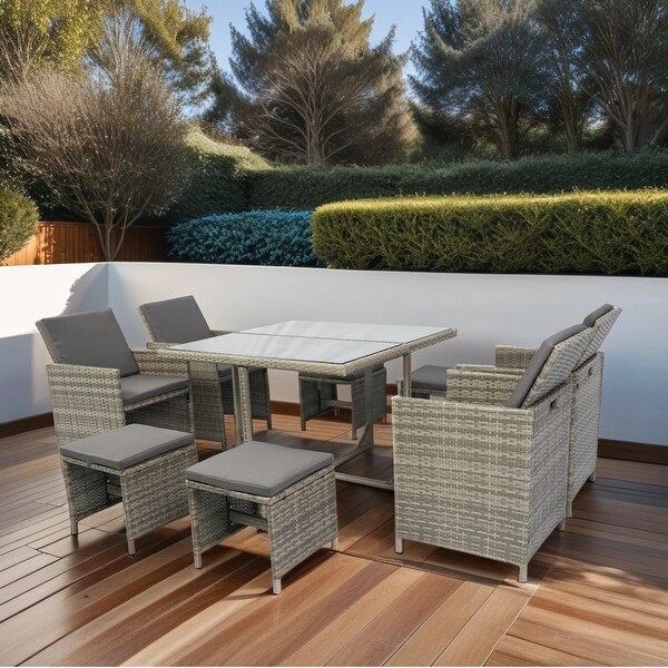 9 Pieces Patio Dining Sets with Glass Table
