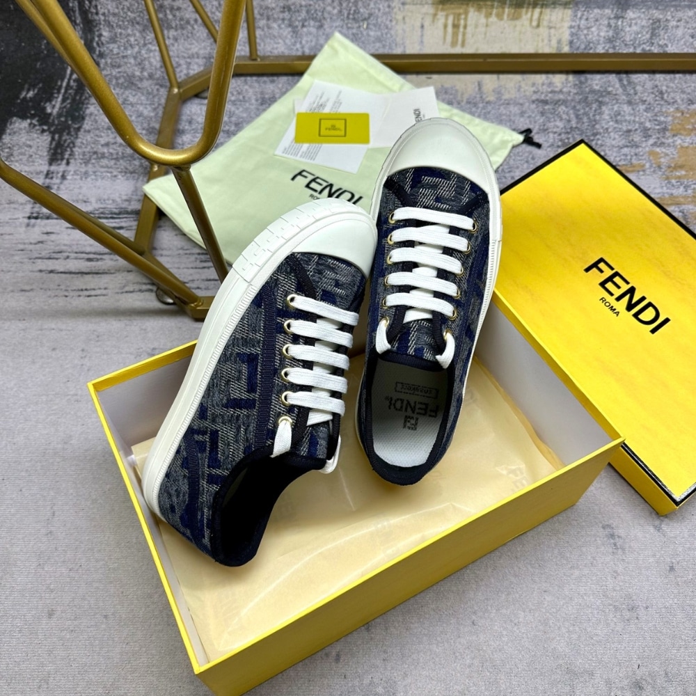 Fendi Domino Ff Denim Low Top Sneakers Blue