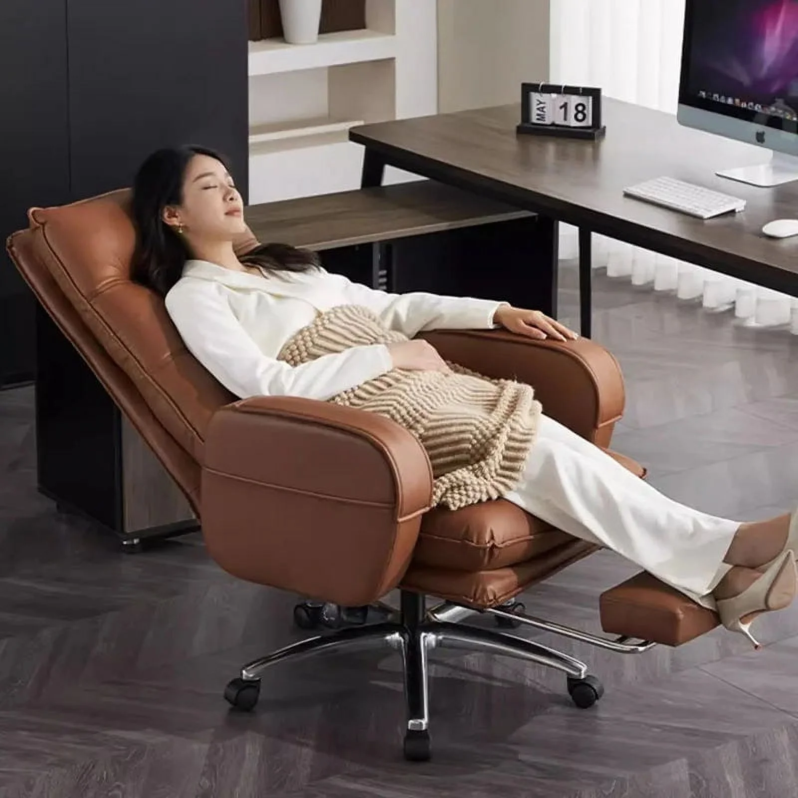 Swivel Genuine Leather Office Chairs Lunch Breaks High End Swivel Chairs Business Office Cowhide 컴퓨터의자 Furniture Room Office