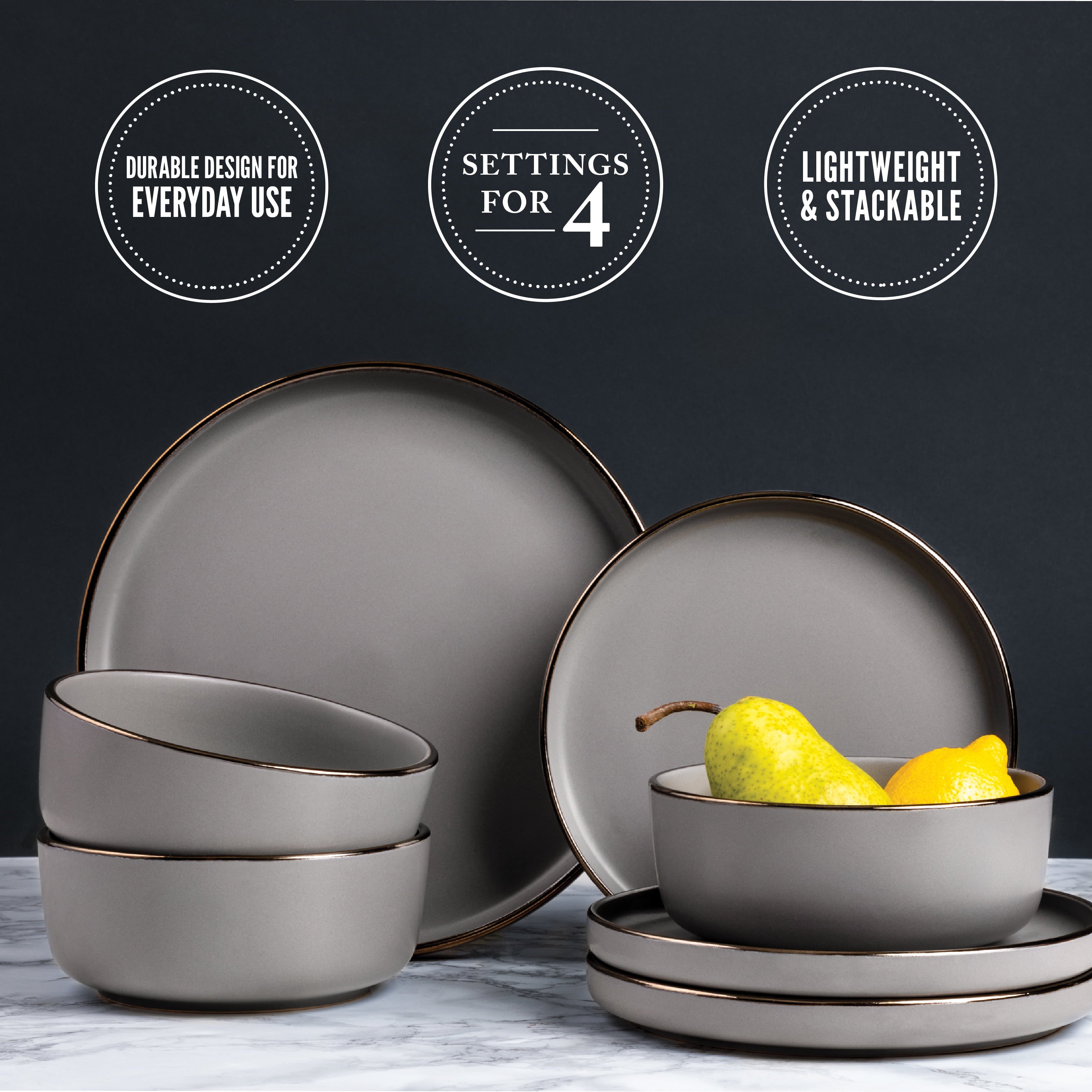 Thyme and Table Dinnerware Ava Stoneware, 12 Piece Set