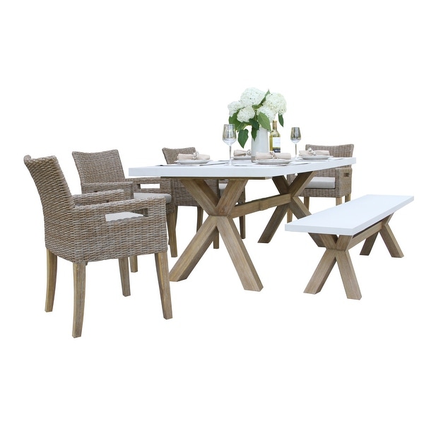 Cordelia 6Piece Ivory Composite,Wheat Wicker and Eucalyptus Wash Rectangle Dining Set