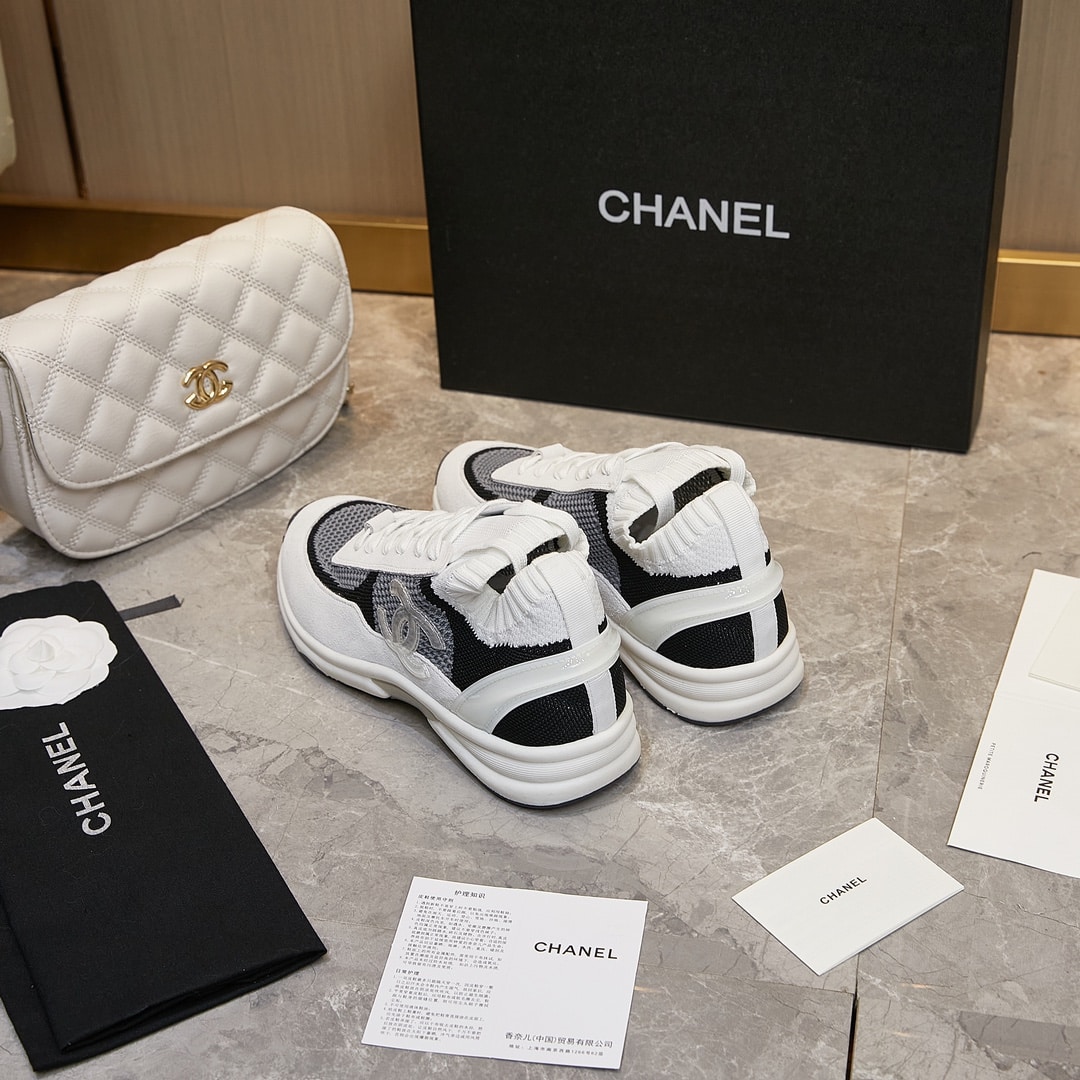 Chanel Cruise Sock Sneakers White Black