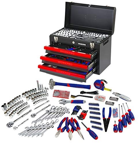 WORKPRO 408-Piece Mechanics Tool Set with 3-Drawer Heavy Duty Metal Box (W009044A)