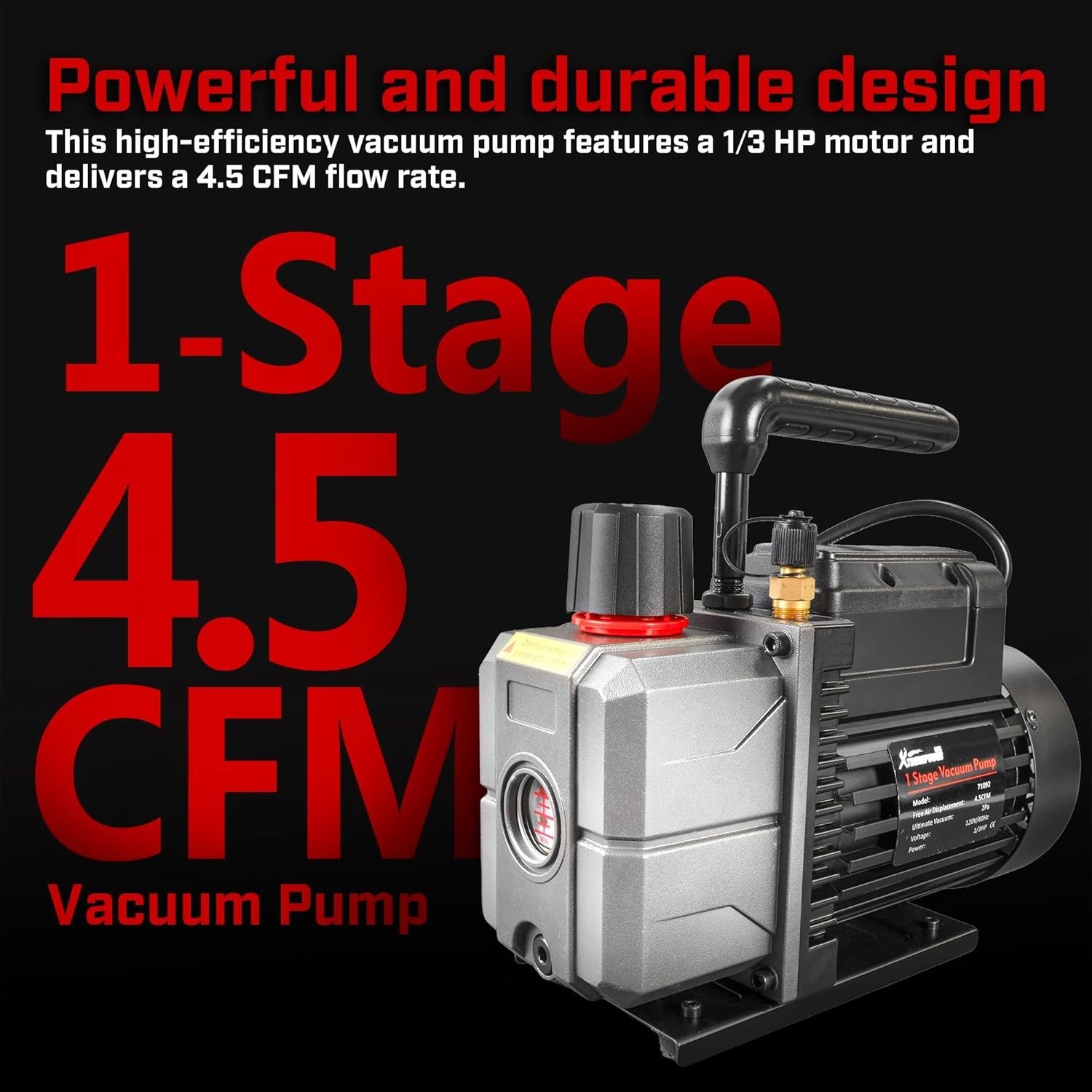 Vacuum Pump R134a R22 R32 R410A A/C Refrigeration with Manifold Gauge Can Tap Set Carrying Bag (Gen2, 4.5 CFM)