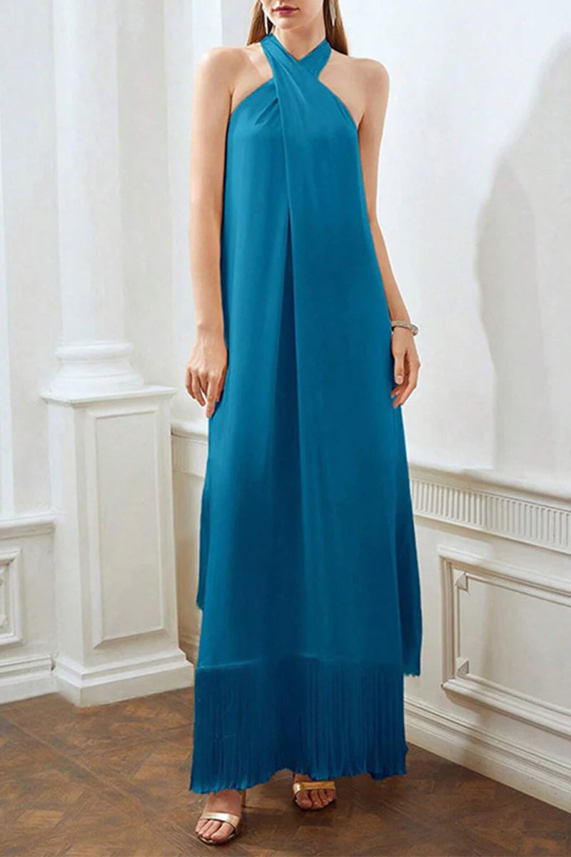 Elegant Halter Maxi Dress with Tassel DetailClistos