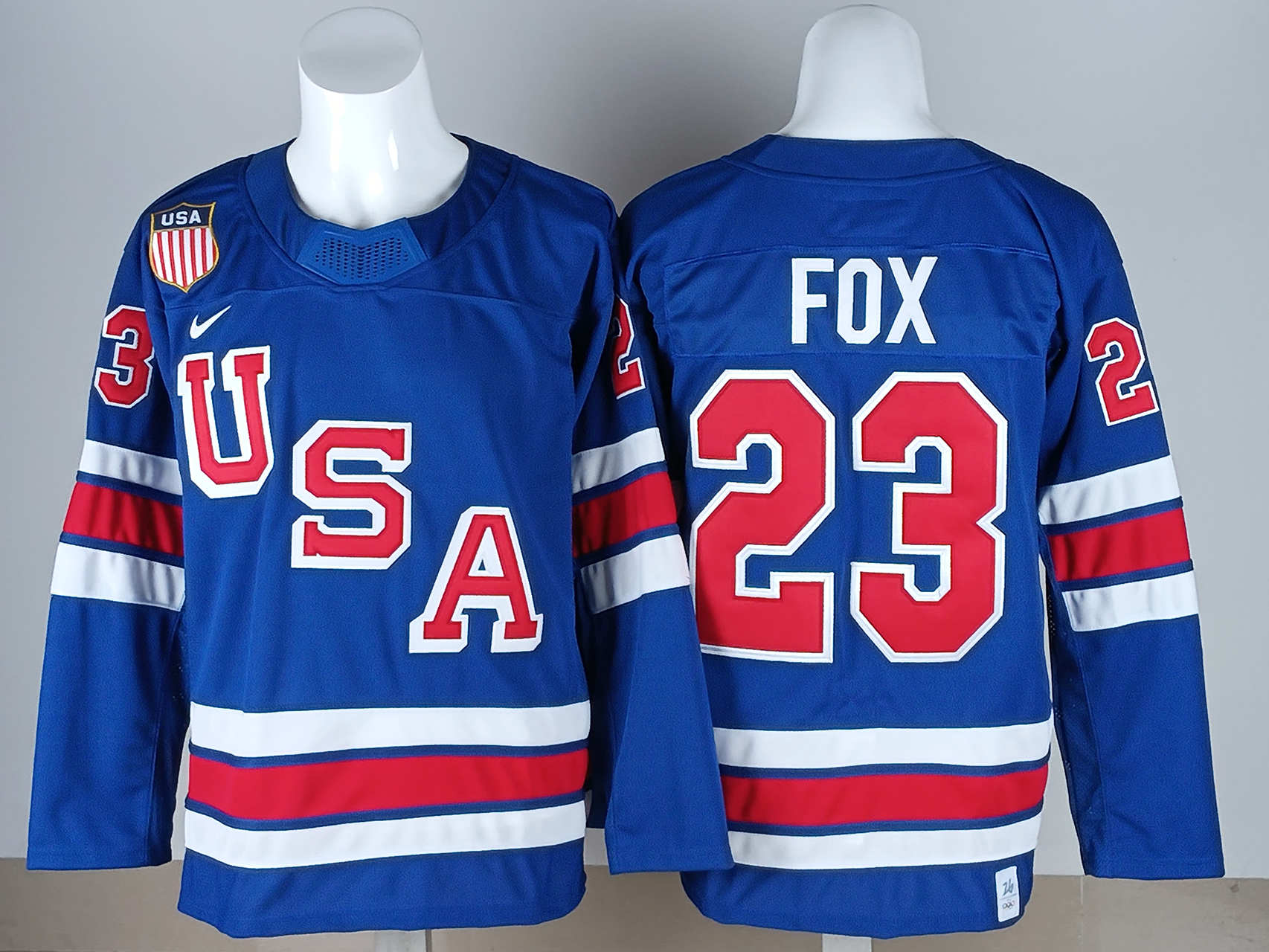 Men's United States Hockey Adam Fox #23 Royal 2026 Winter Olympics Jersey