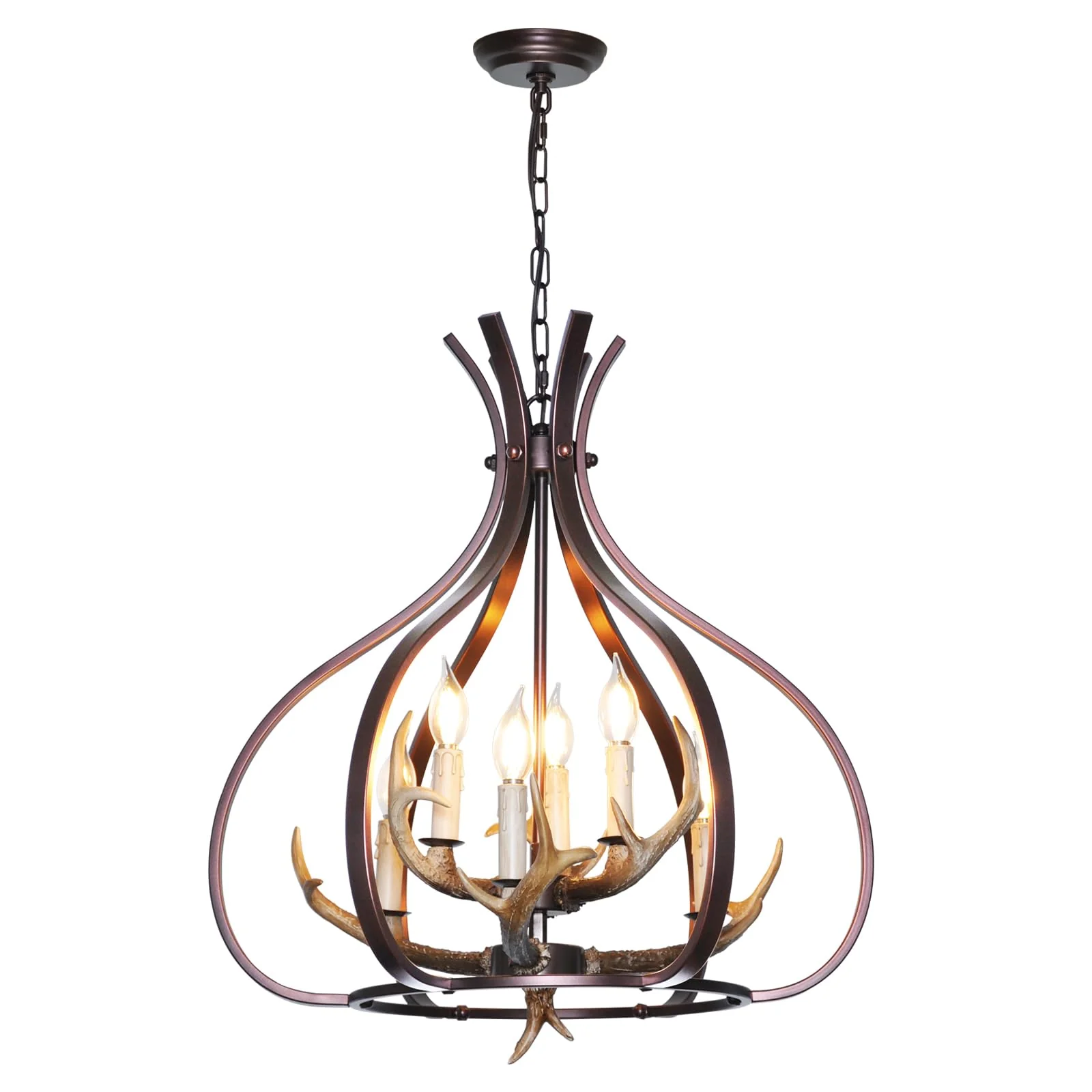 Pendant Light Fixture Antler Chandelier Metal Resin Coffee Gold Pendant Light 6-Light
