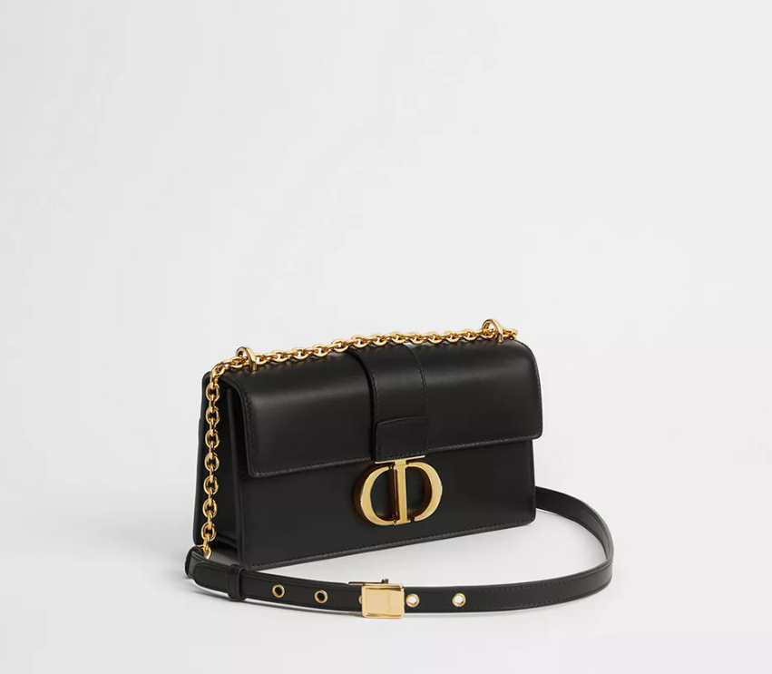 Dior 30 Montaigne East-West Bag with Chain Black Calfskin