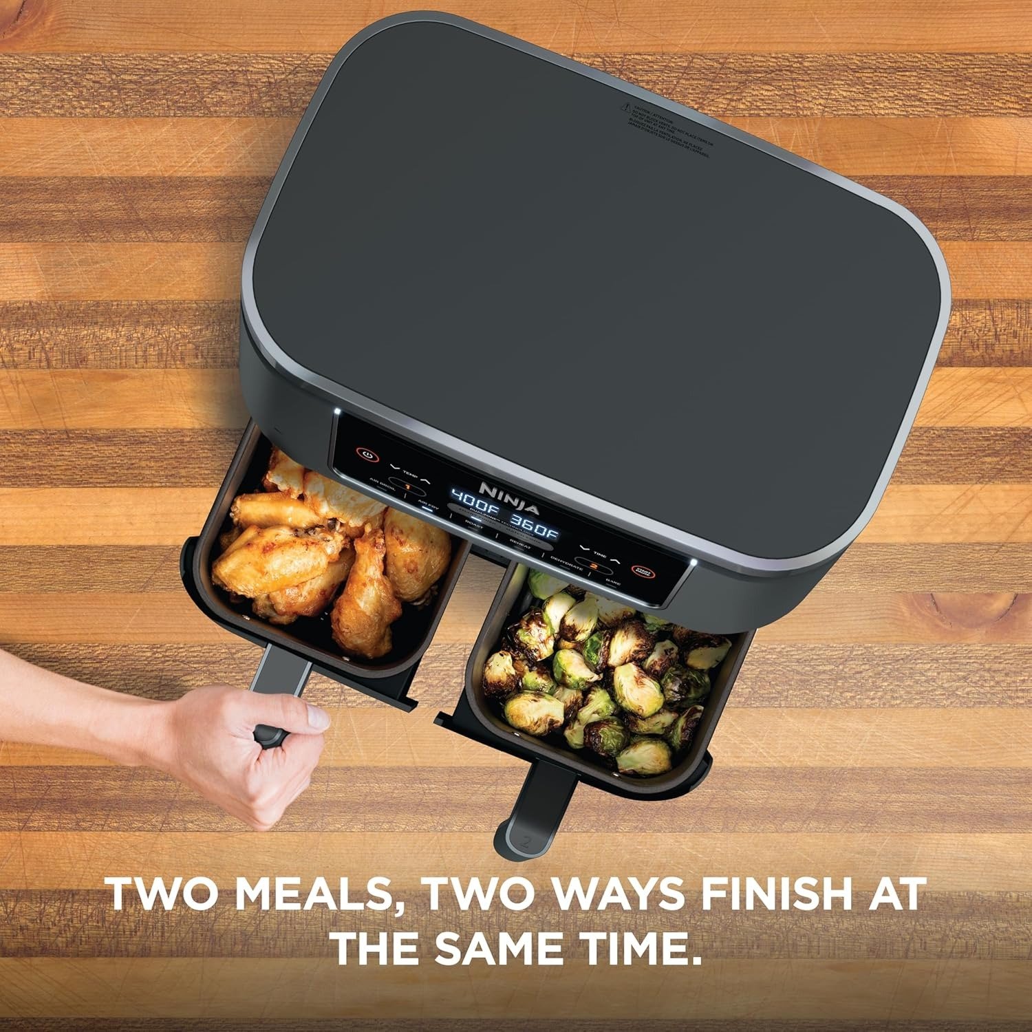 8QT 6-in-1 Dual Basket Air Fryer, Independent Zones, Smart Finish & Match Cook