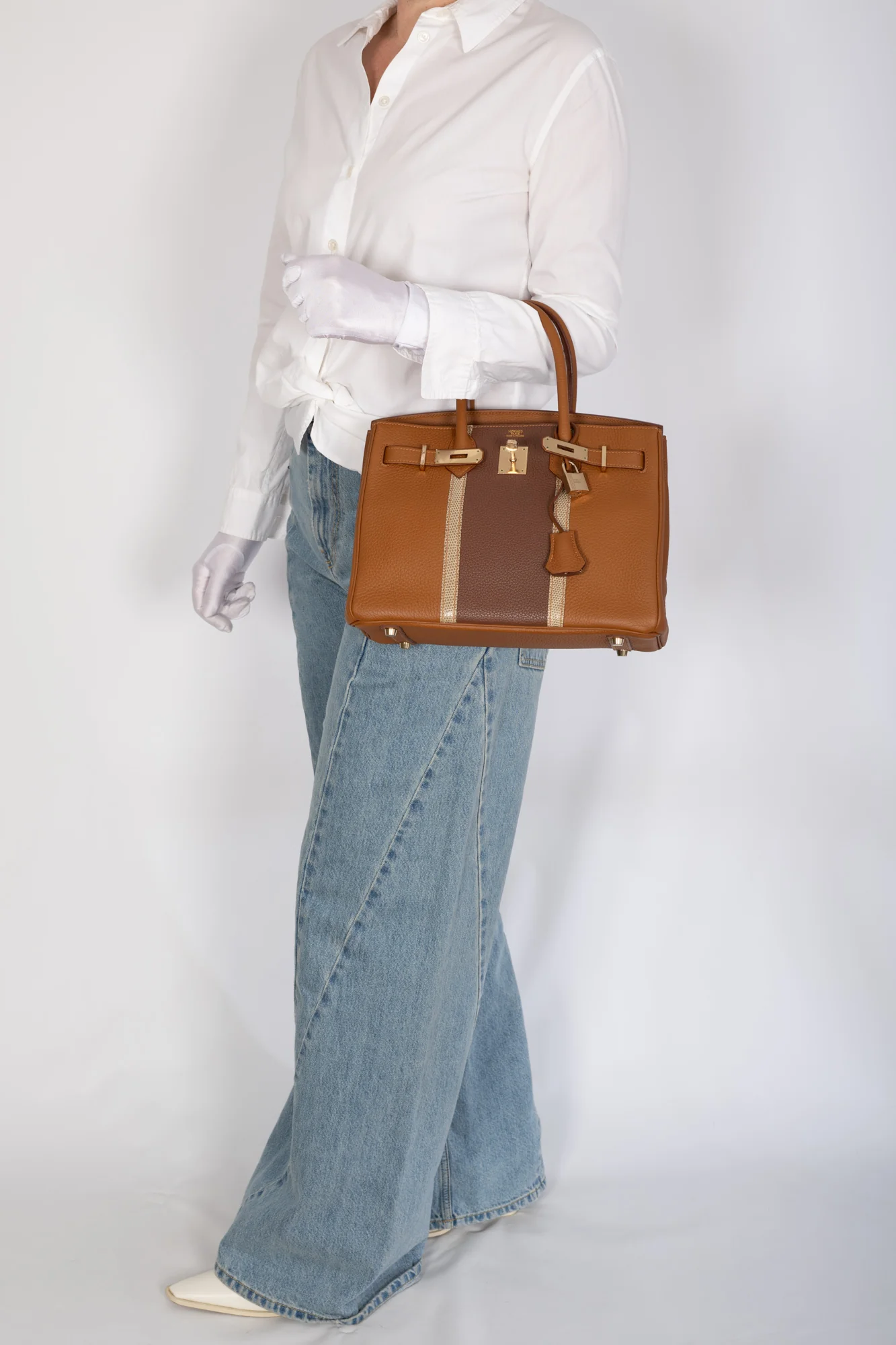 Hermès Club Birkin 30 Gold Clémence & Marron d'Inde Leather & Ficelle Lizard Permabrass Hardware