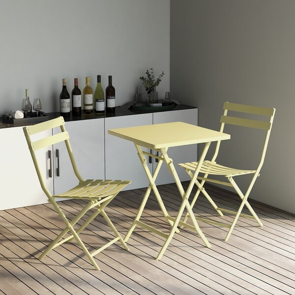 3 Piece Patio Bistro Set of Foldable Square Table and Chairs,Yellow
