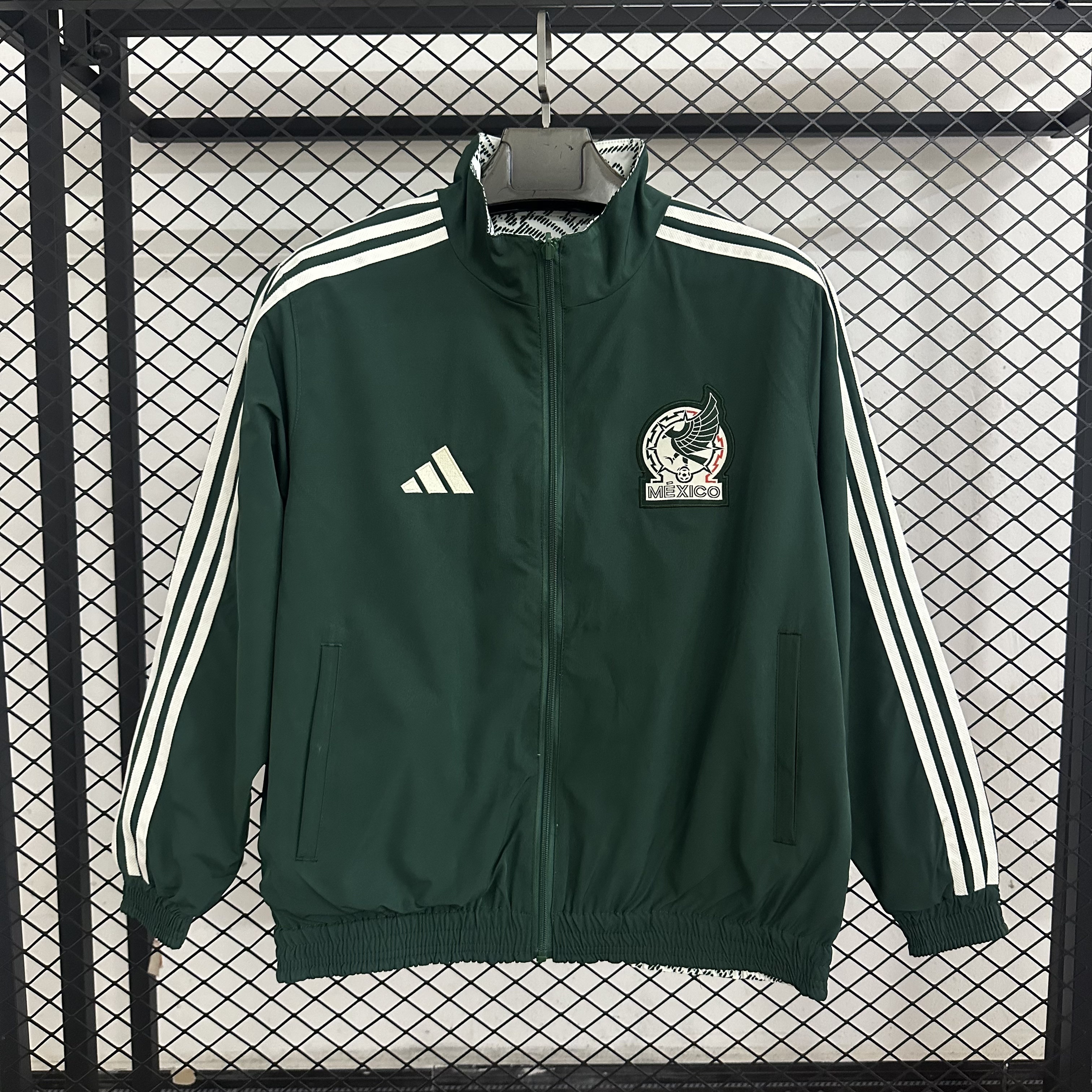 25-26 Mexican sports retro logo print double-sided stand up collar long sleeved zipper football jacket